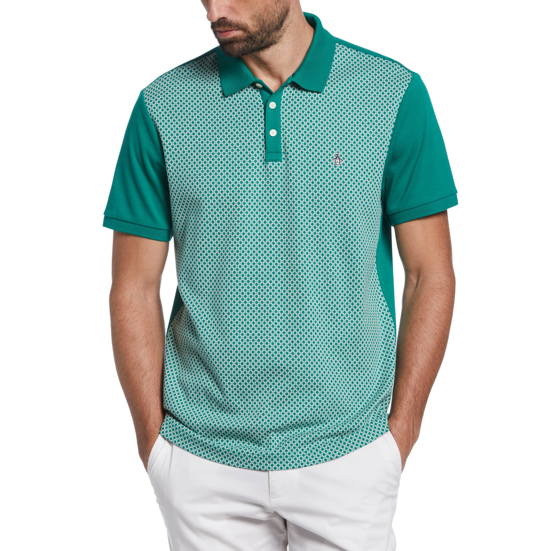 View Jacquard Front Polo Shirt In Shady Glade information