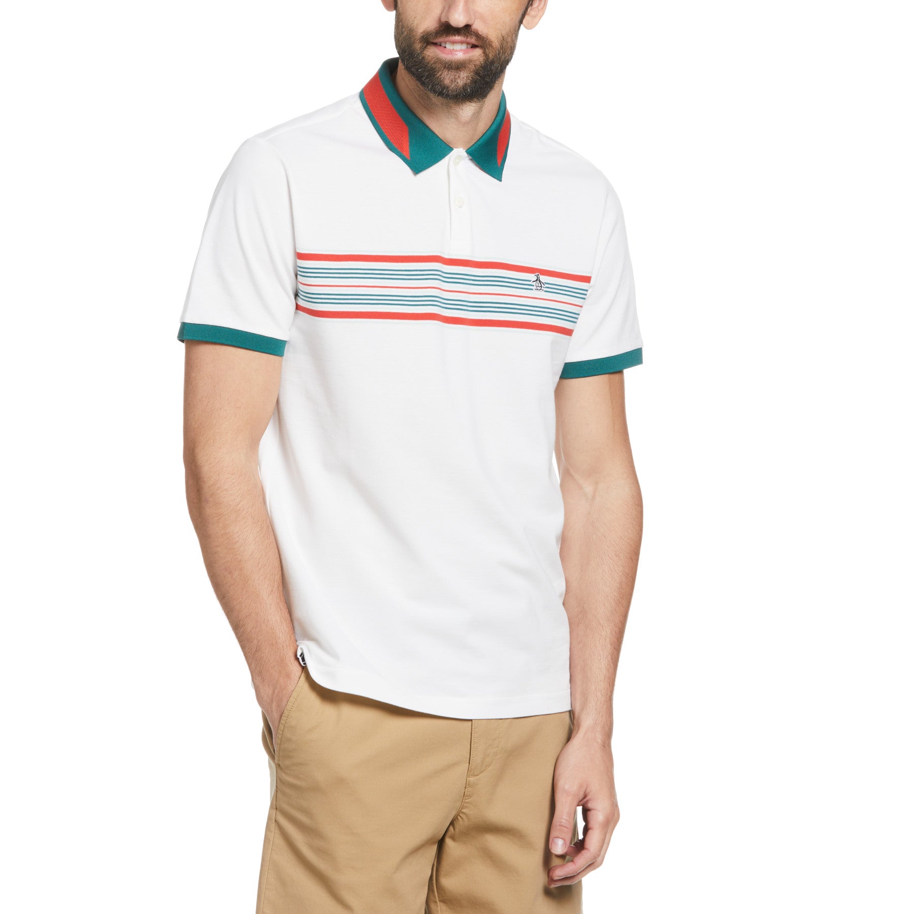 View Chest Stripe Short Sleeve Polo Shirt In Bright White information