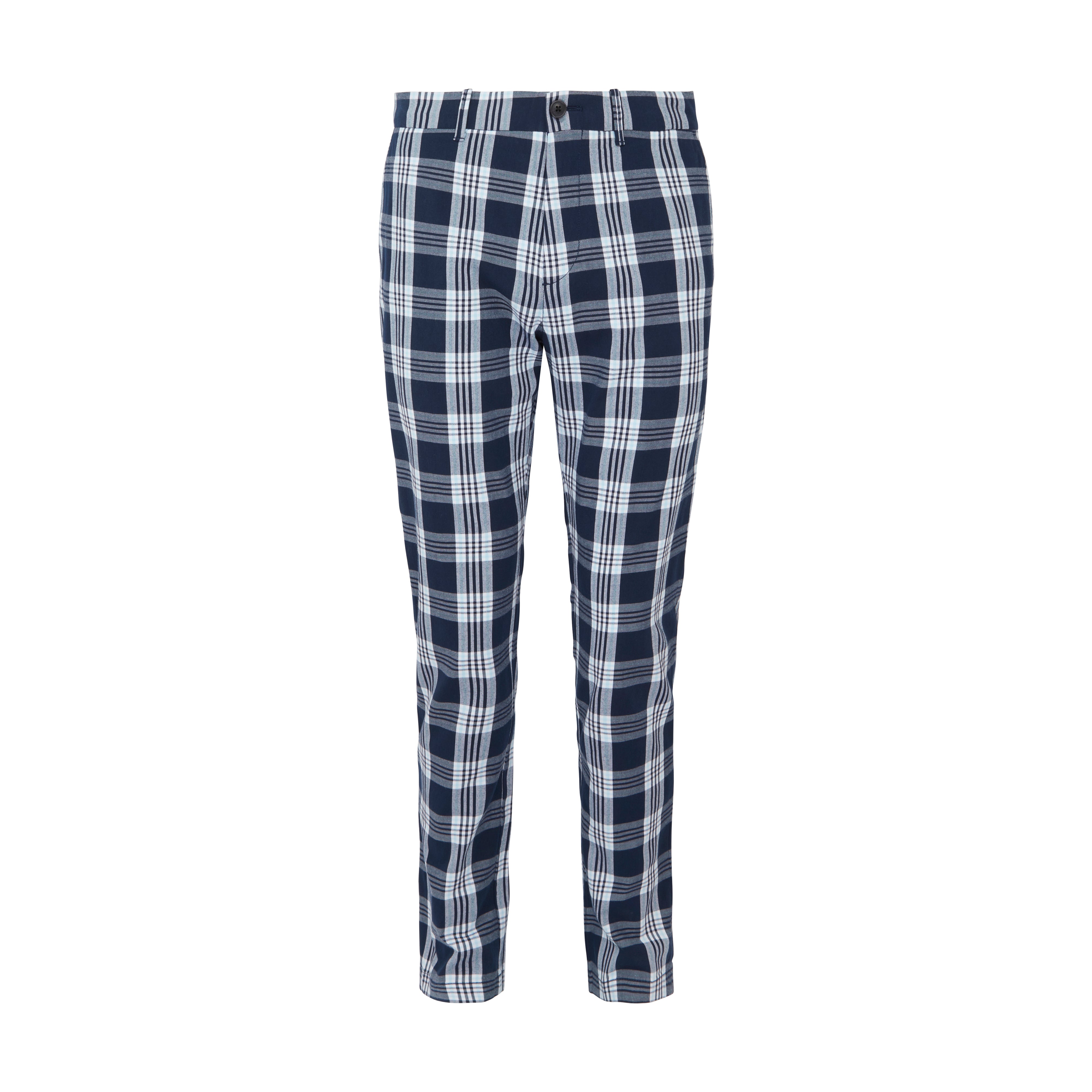 View Ecovero Plaid Chino Trousers In Cool Blue information