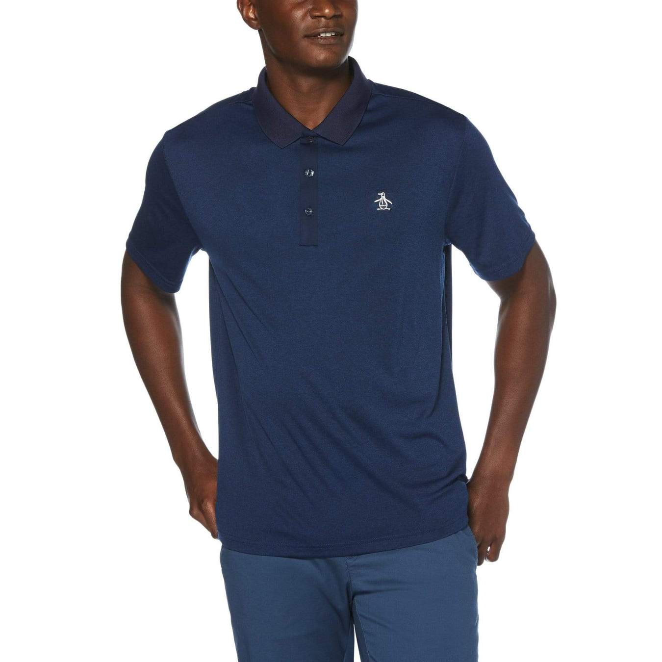 View Three Strokes Golf Polo Shirt In Black Iris Heather information