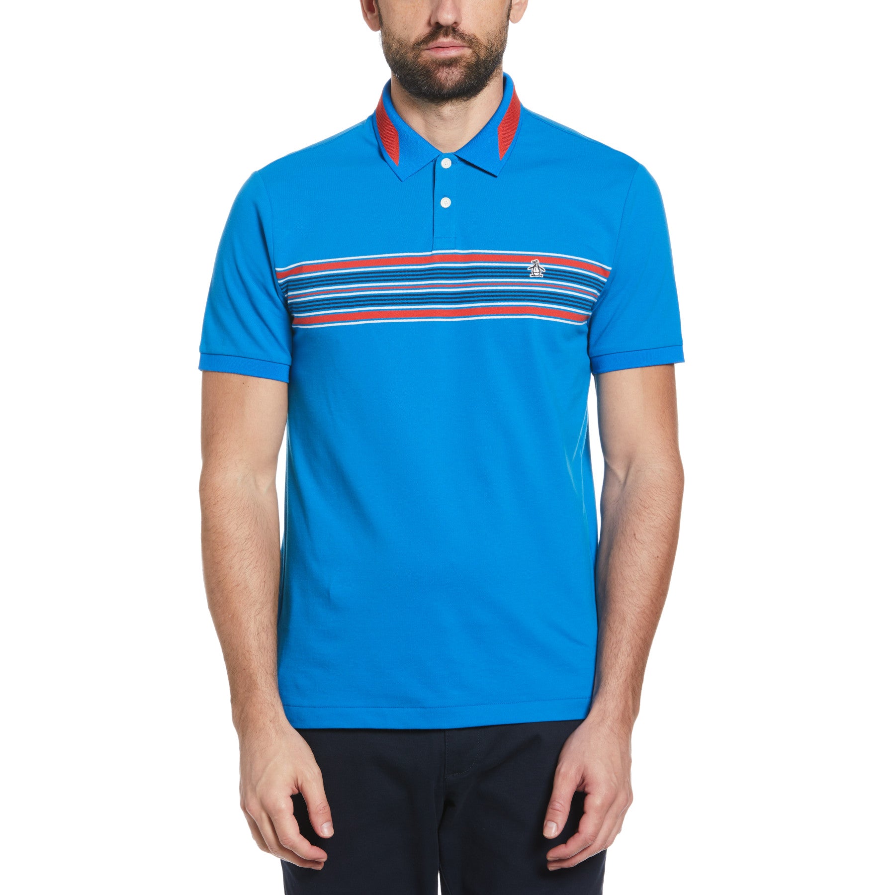 View Chest Stripe Short Sleeve Polo Shirt In Imperial Blue information