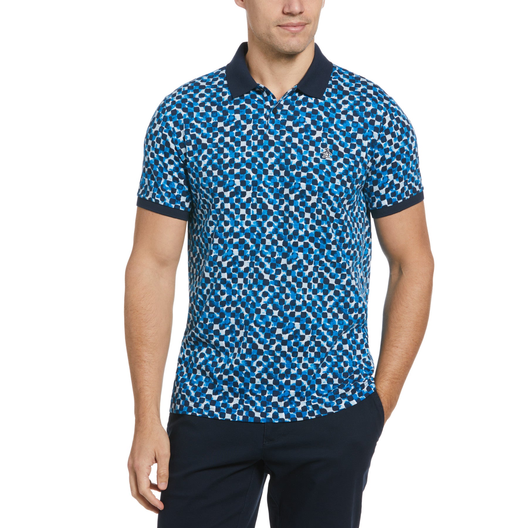 View Tile Print Short Sleeve Polo Shirt In Imperial Blue information