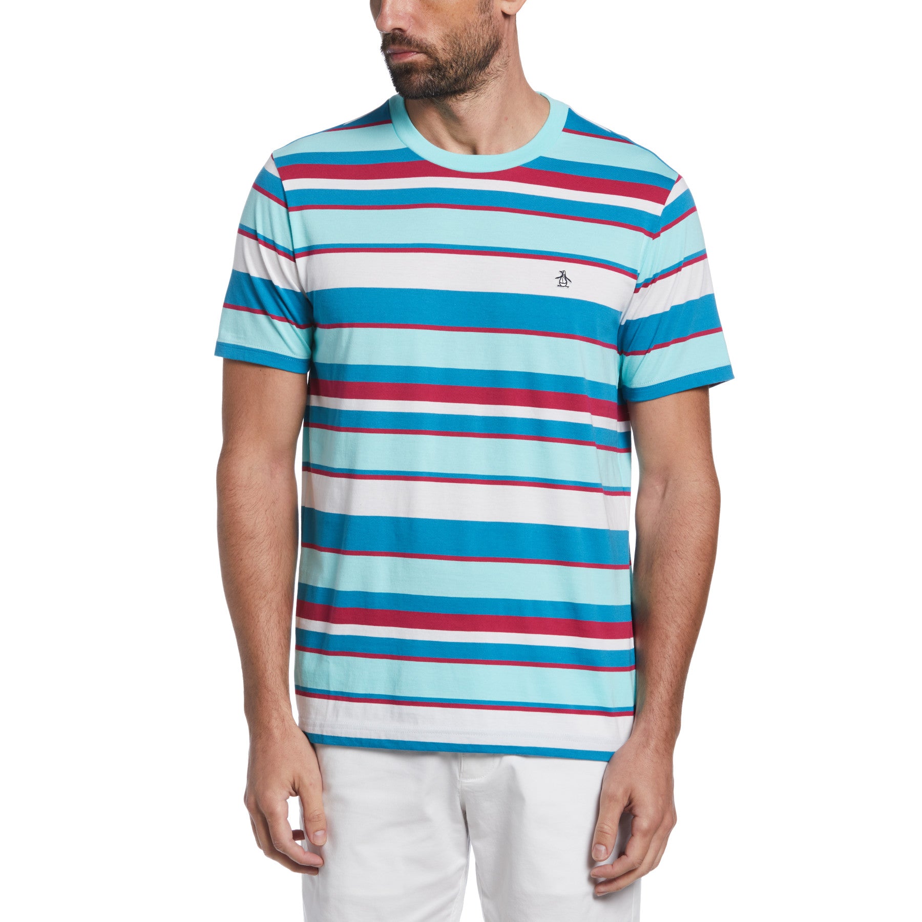 View Multi Stripe Jersey Organic Cotton TShirt In Aruba Blue information