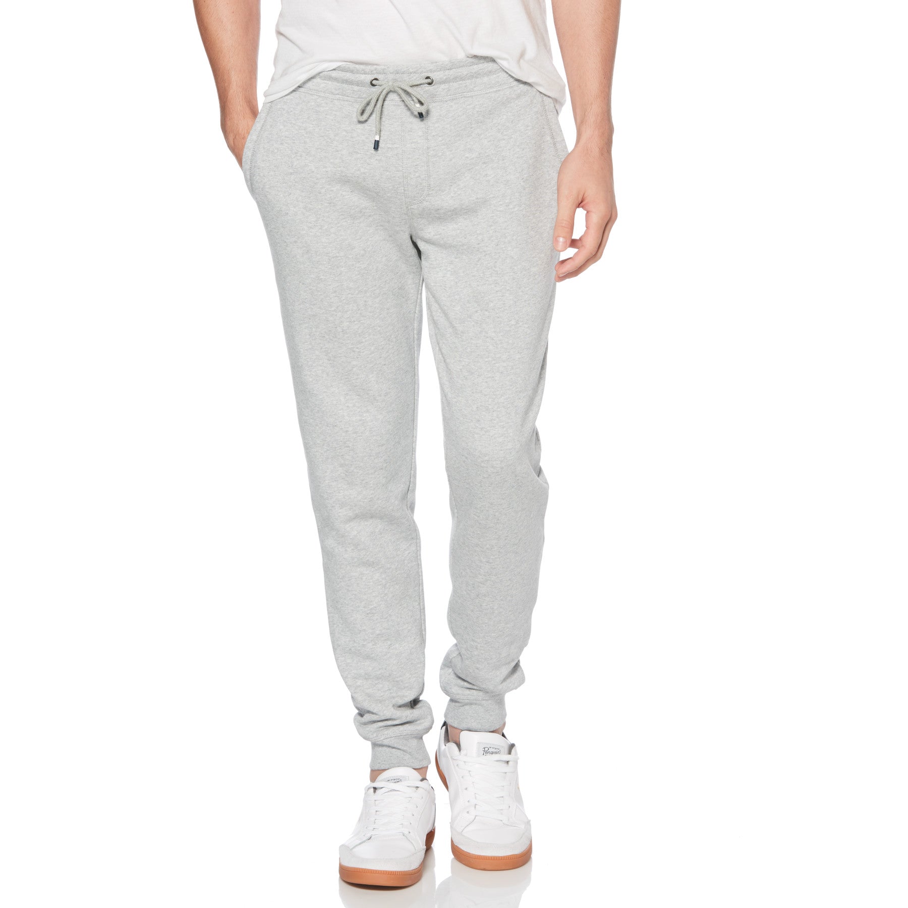 View Original Penguin Sticker Pete Organic Cotton Fleece Jogger In Rain Heather Grey Mens information