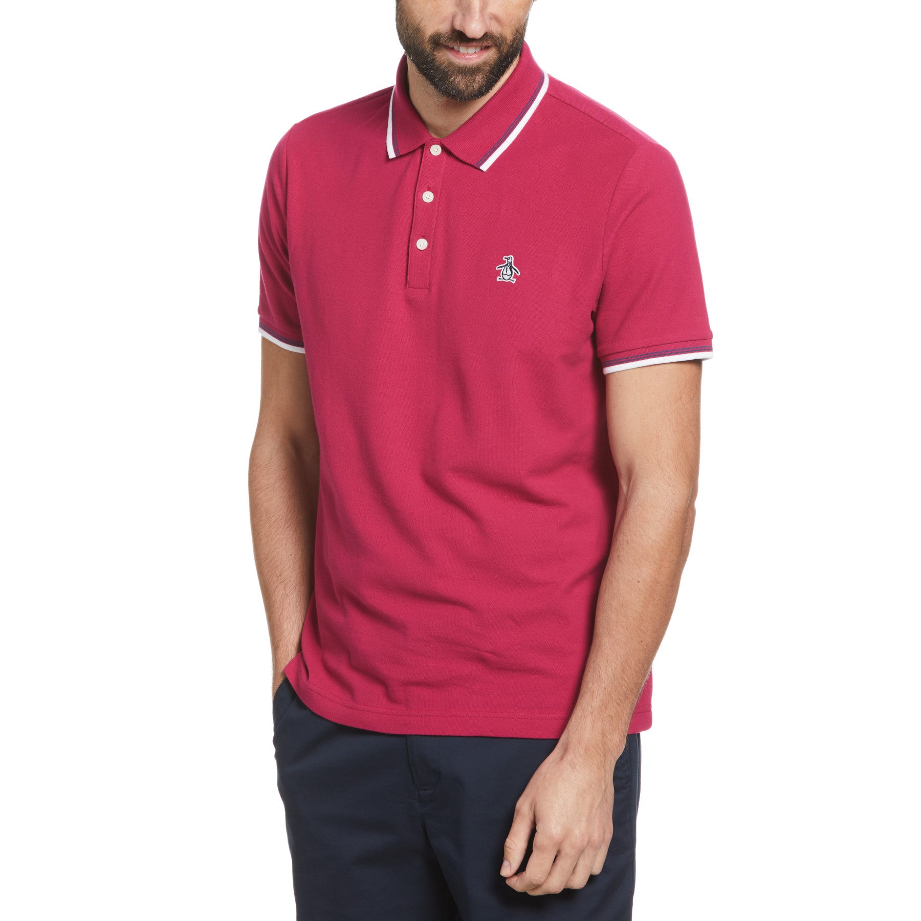 View Tipped Sticker Pete Polo Shirt In Sangria information