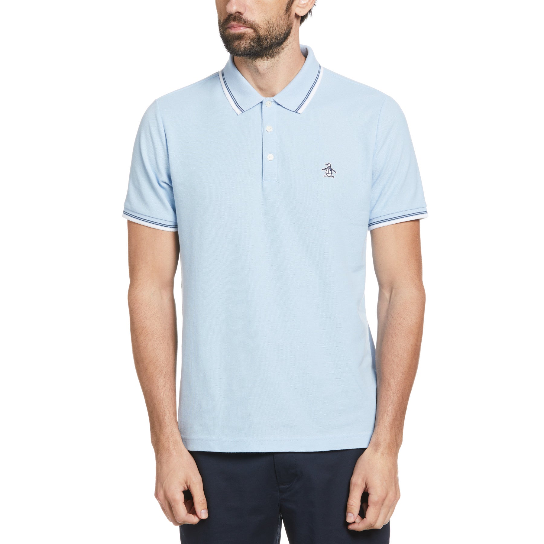 View Plus Size Tipped Sticker Pete Polo Shirt In Cerulean information