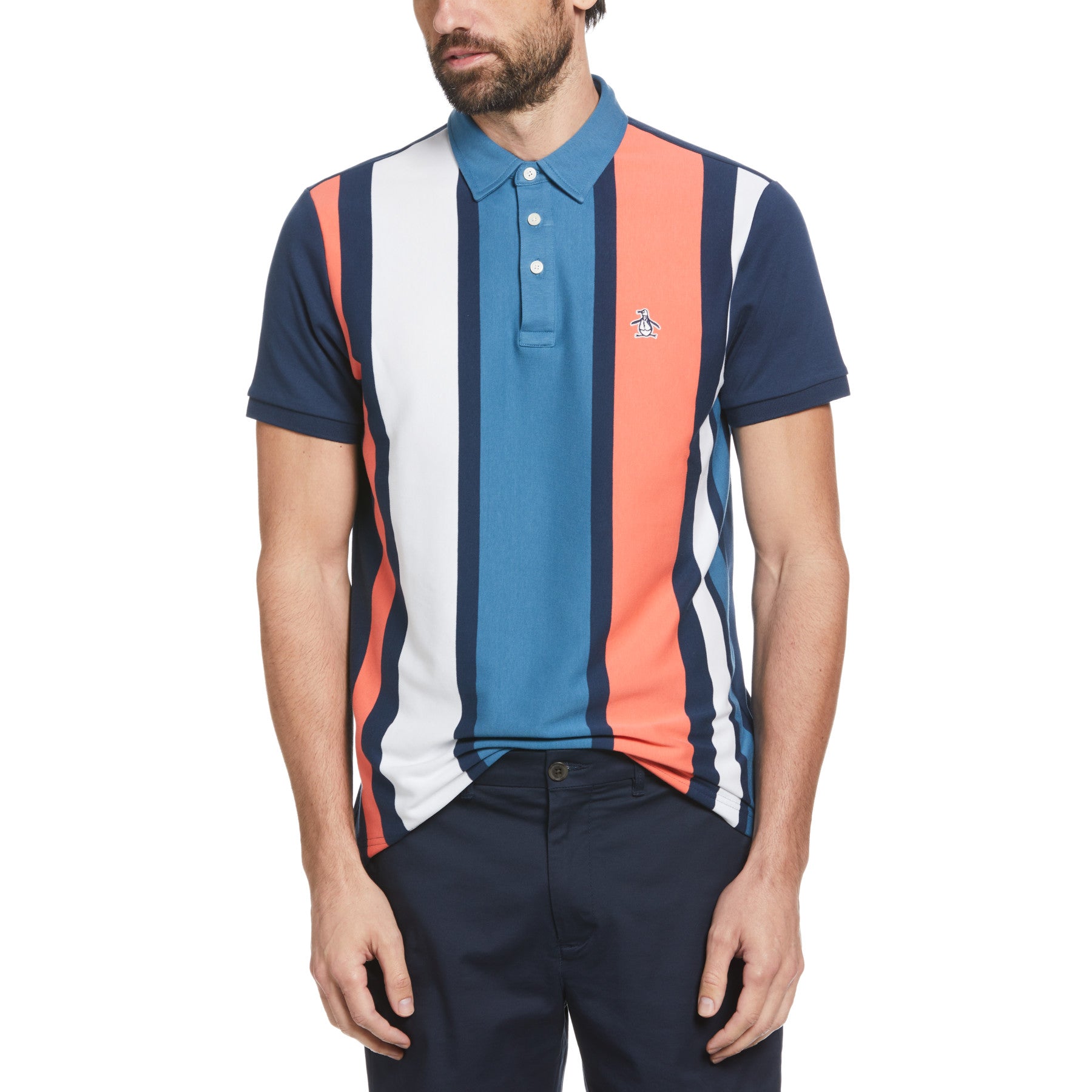 View Plus Size Vertical Stripe Polo Shirt In Dress Blues information