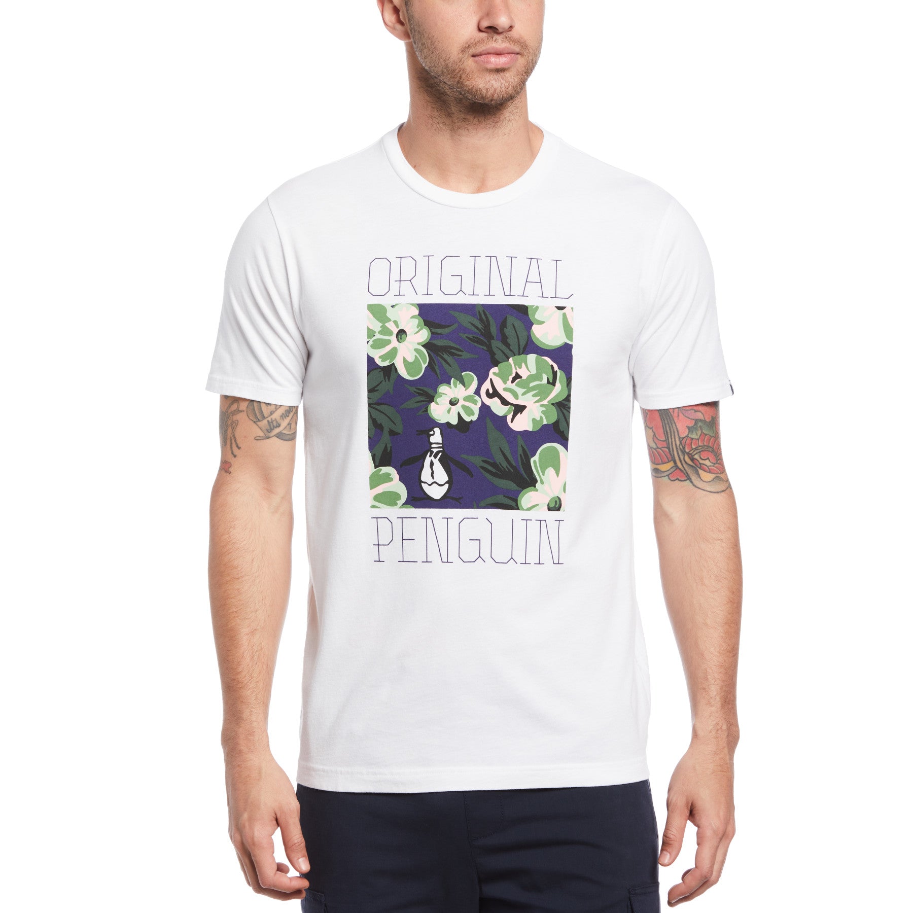 View Colour Block Floral Pete Organic Cotton TShirt In Bright White information