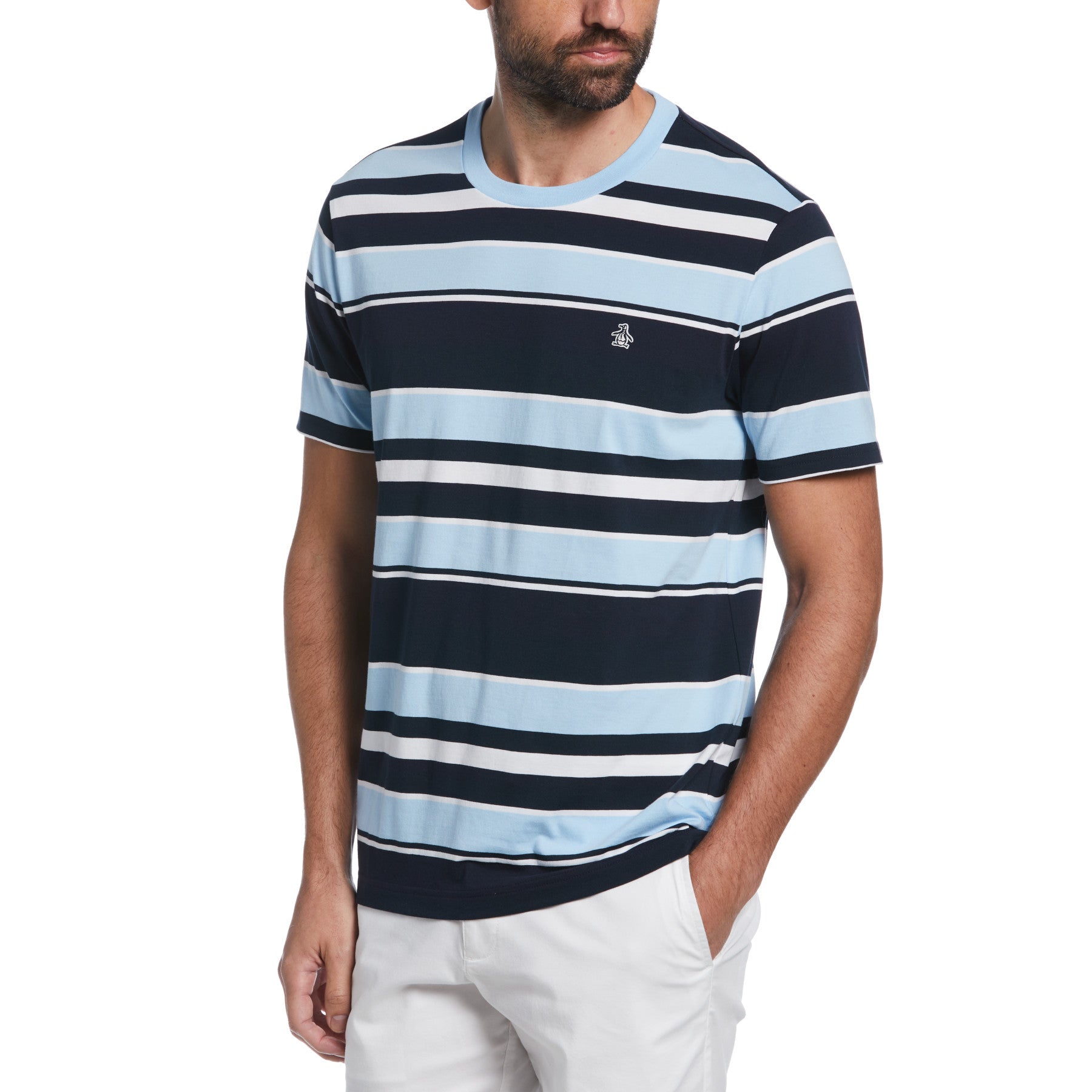 View Multi Stripe Jersey Organic Cotton TShirt In Cerulean information