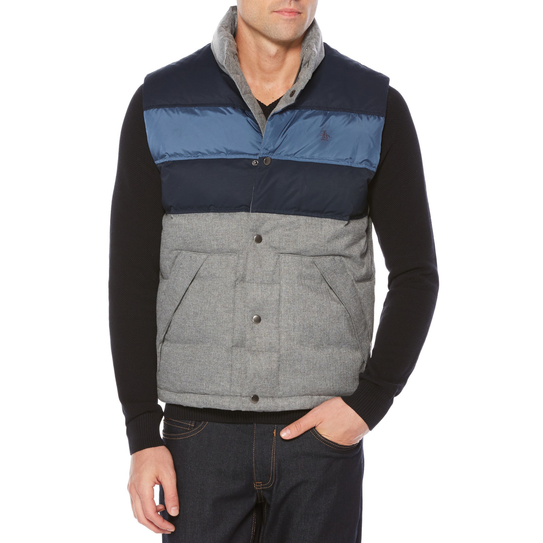 View Colour Block Gilet In Steel Grey information