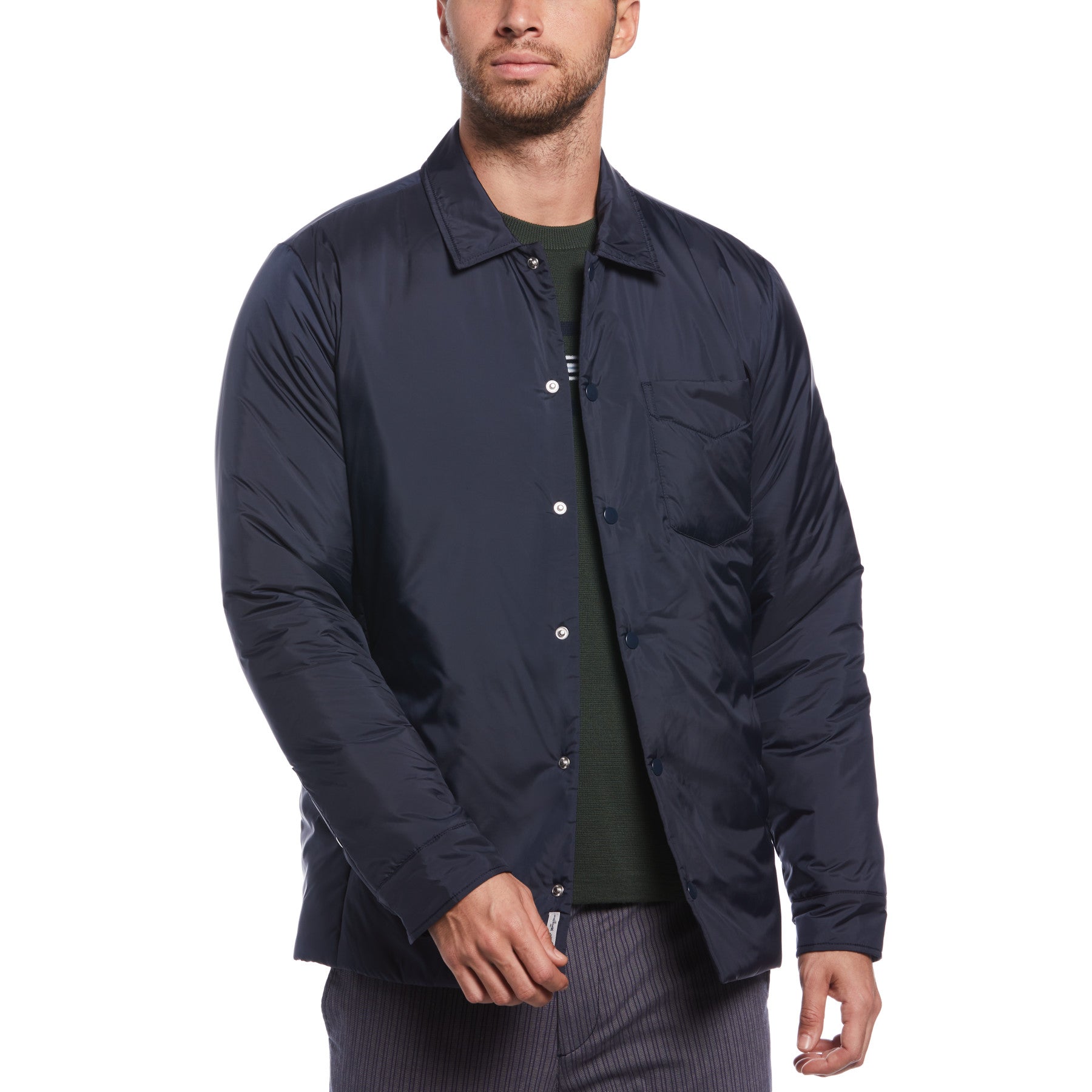 View Original Penguin Premium Lightweight Shacket In Dark Sapphire Blue Mens information