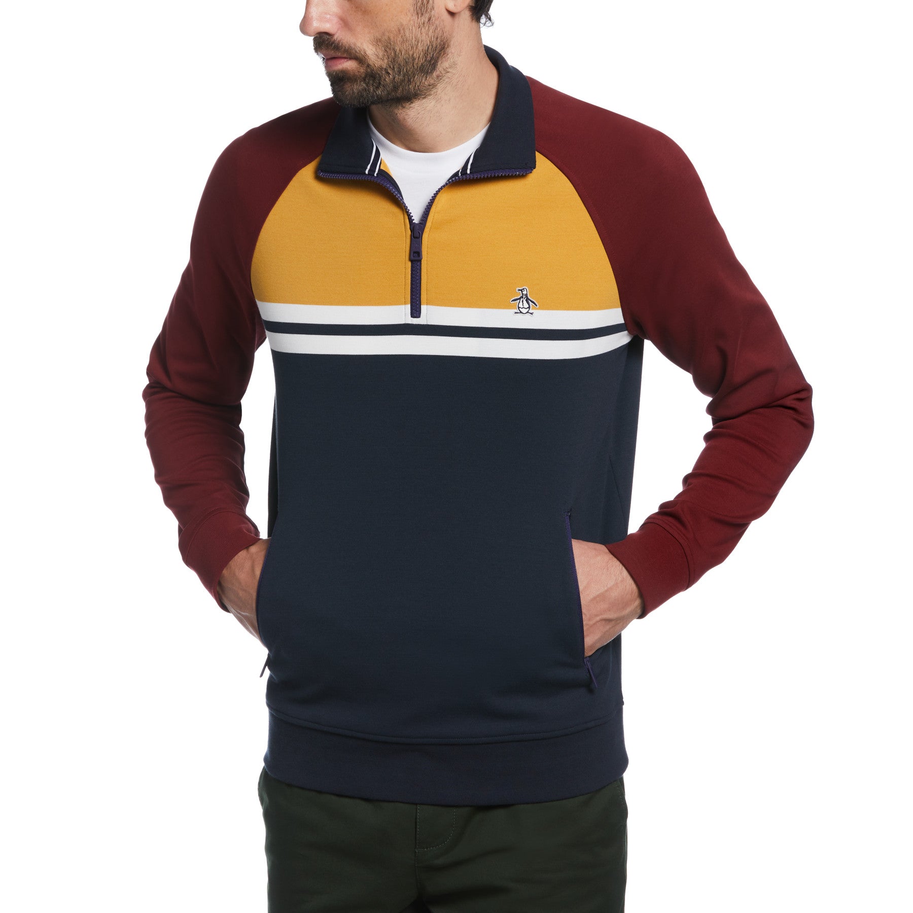 View Colour Block Quarter Zip Sweatshirt In Dark Sapphire information