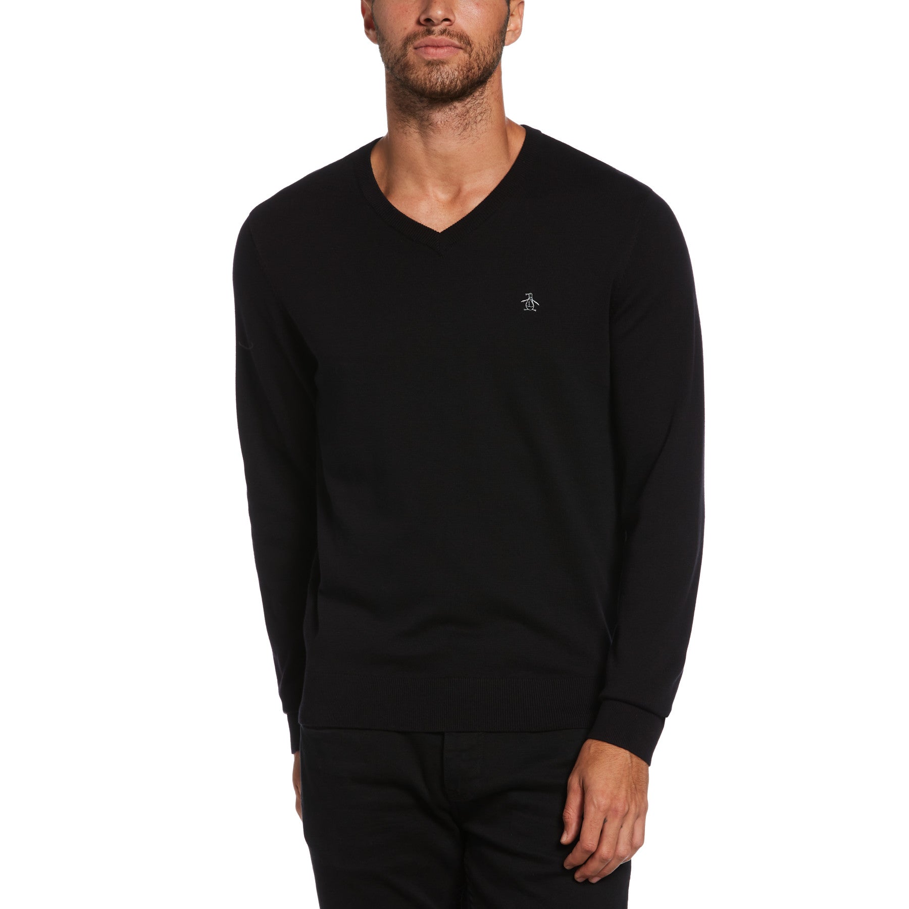 View Combed Cotton VNeck Sweater In True Black information