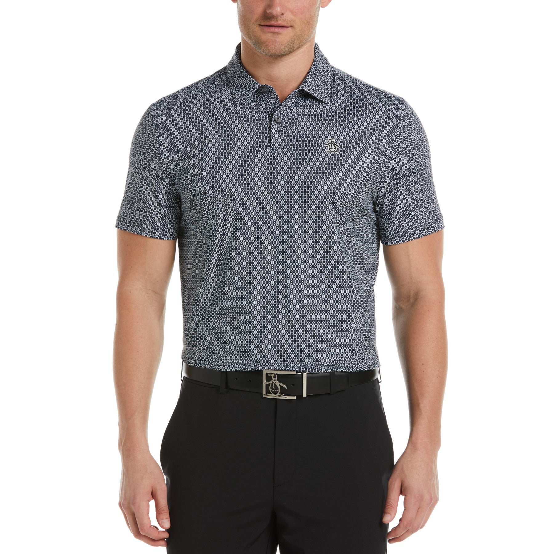 View All Over Heritage Floral Geo Print Golf Polo Shirt In Caviar information