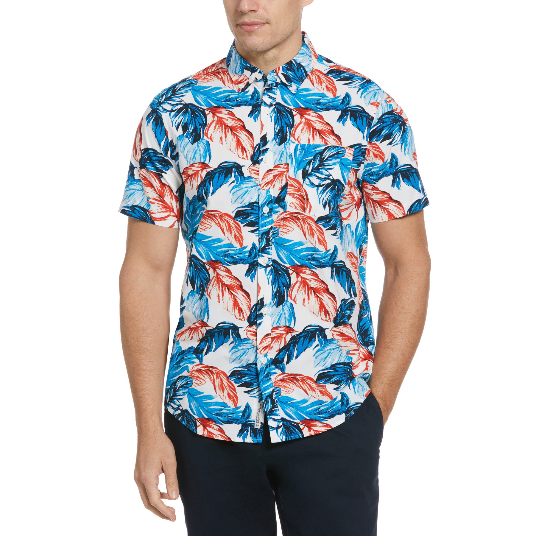 View Ecovero Blend Leaf Print Short Sleeve Shirt In Bright White information