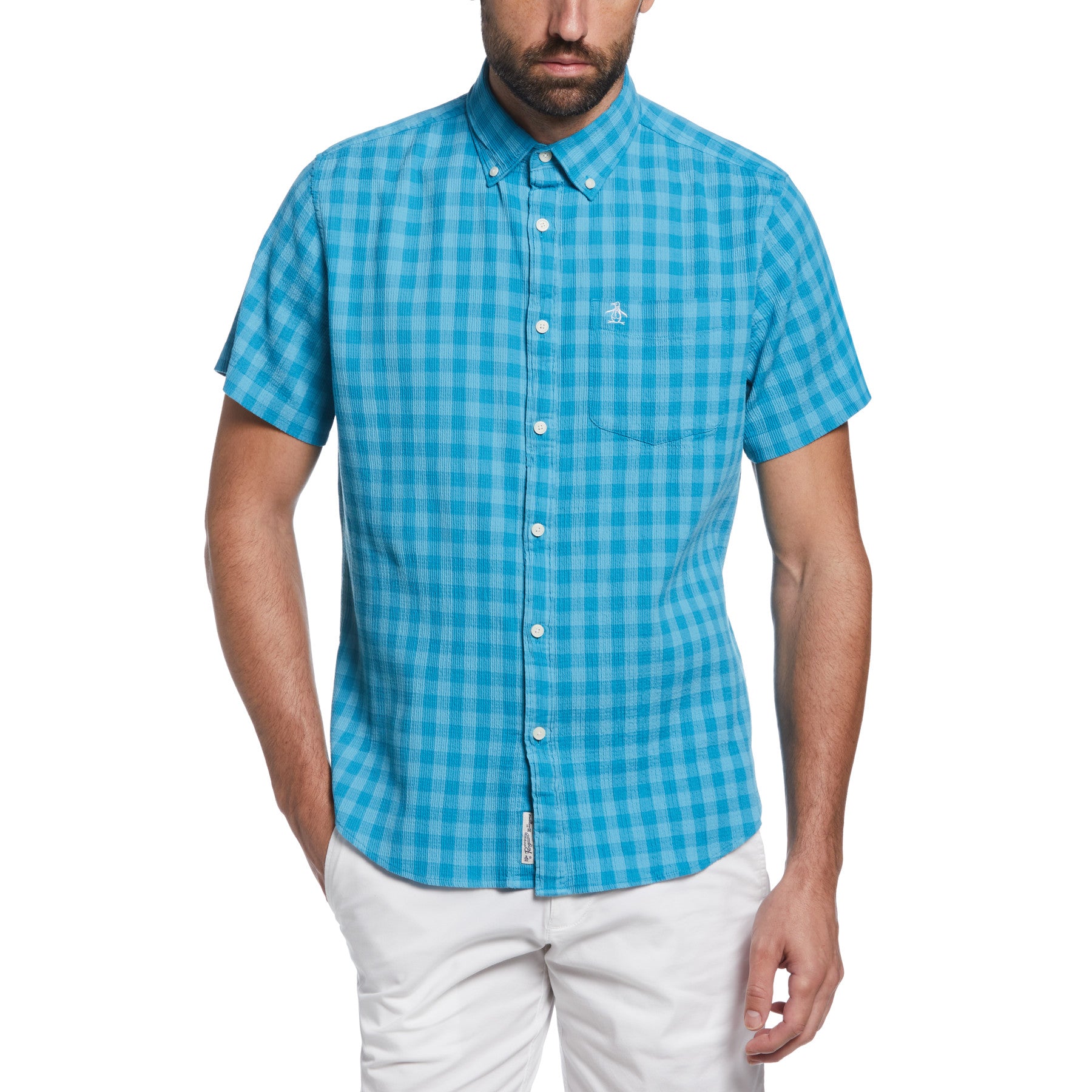 View Slim Fit Check Print Shirt In Mosaic Blue information