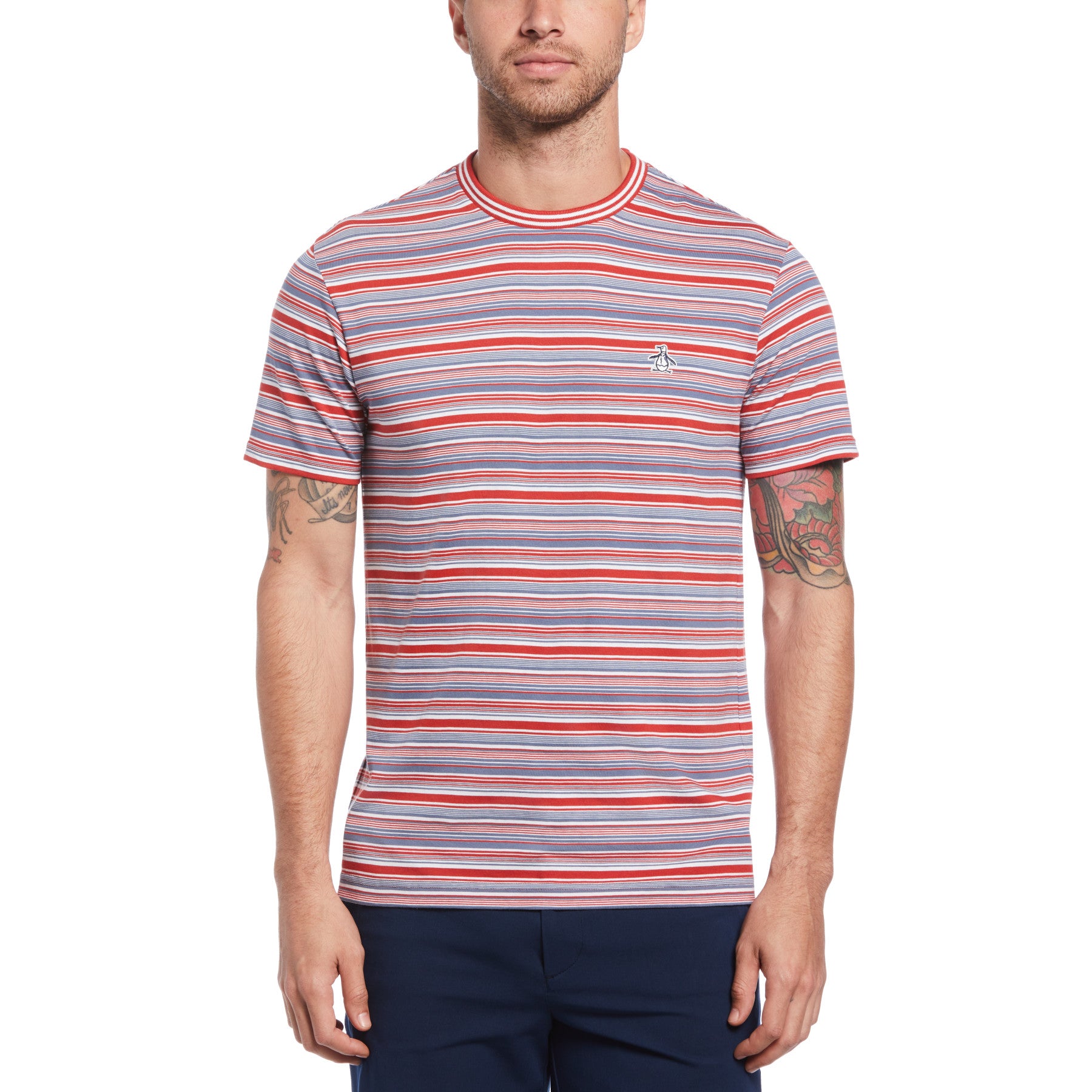 View Multi Stripe Jersey Organic Cotton TShirt In Lava Falls information