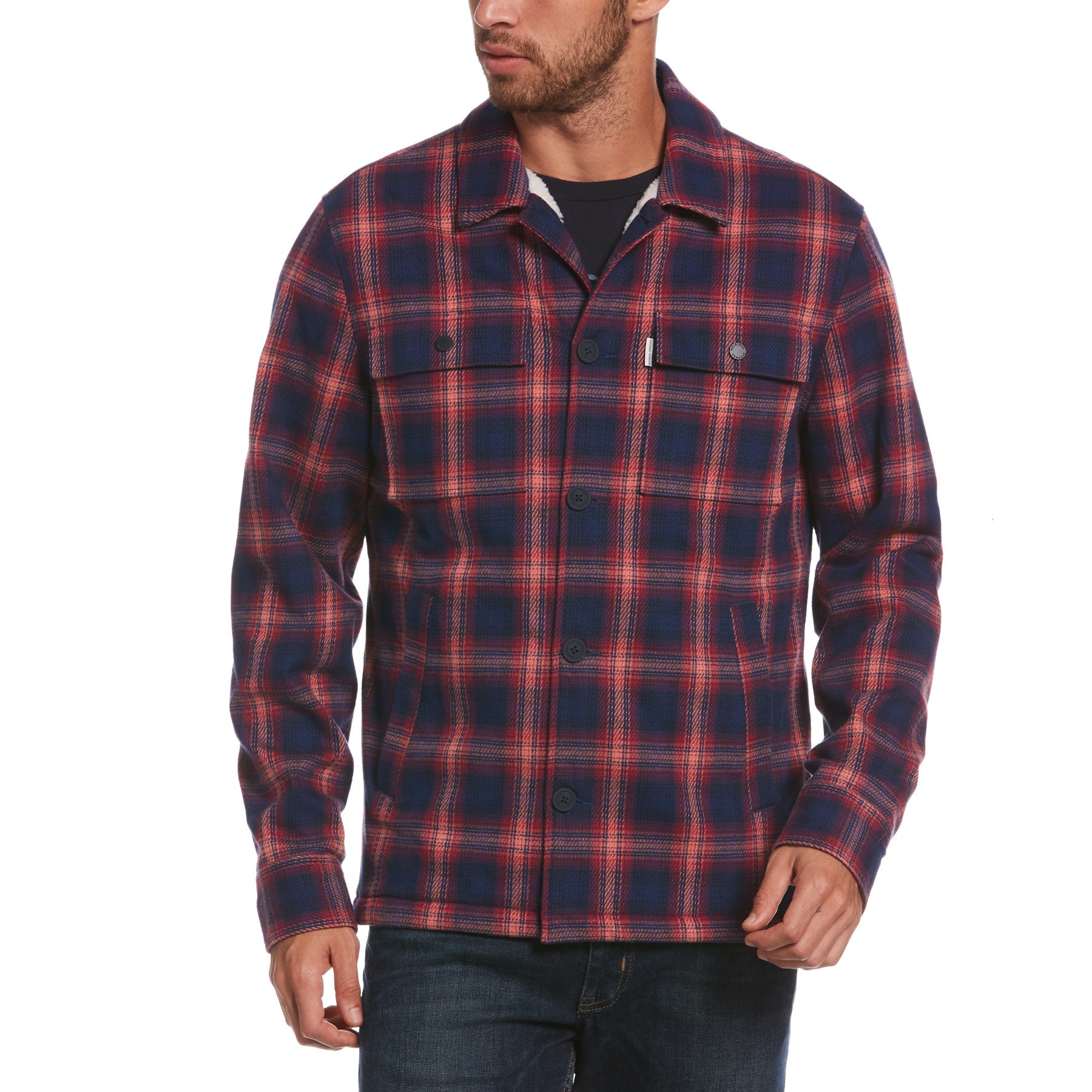 View Plaid Shacket In Dark Sapphire information