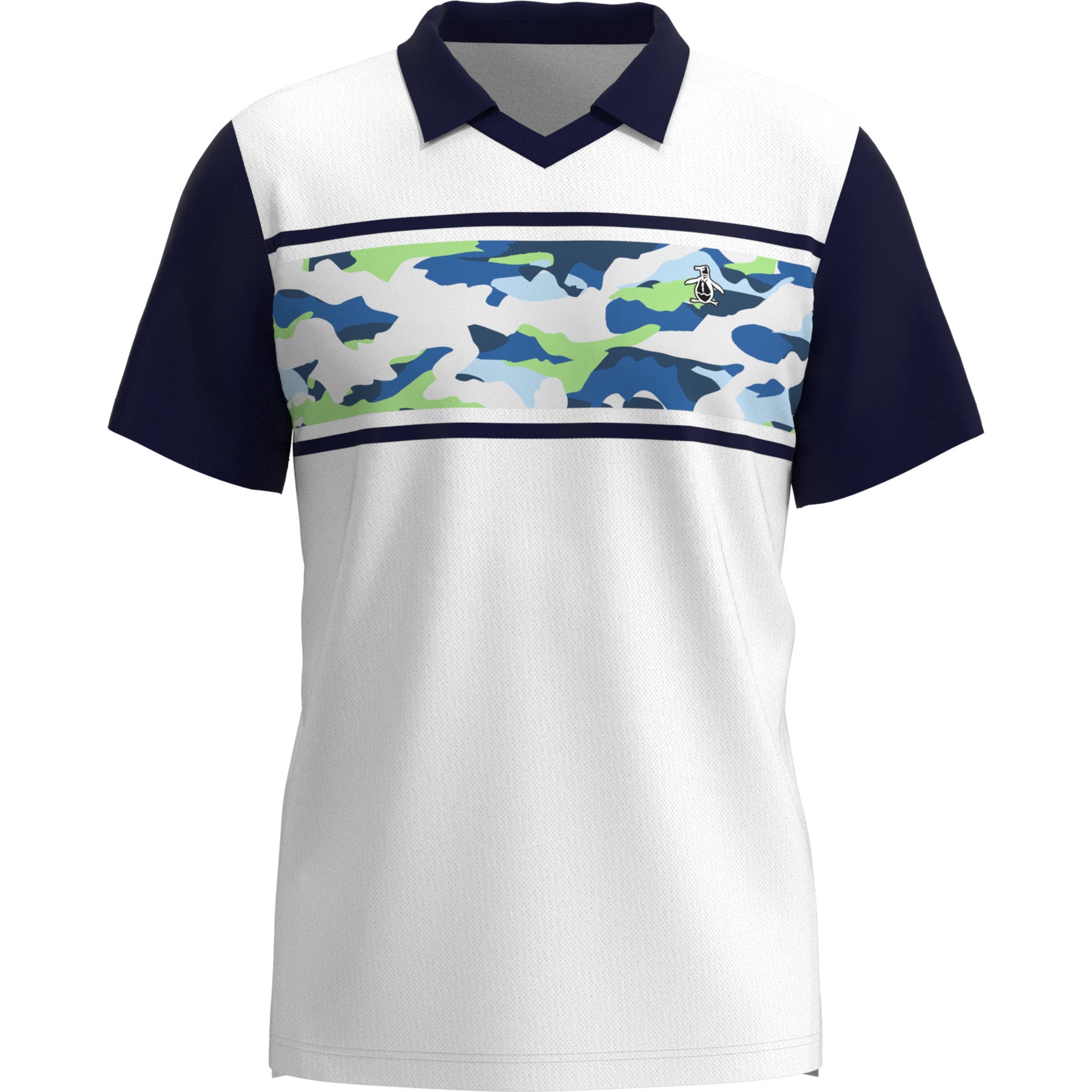 View Johnny Collar Camo Chest Tennis Polo Shirt In Bright White information