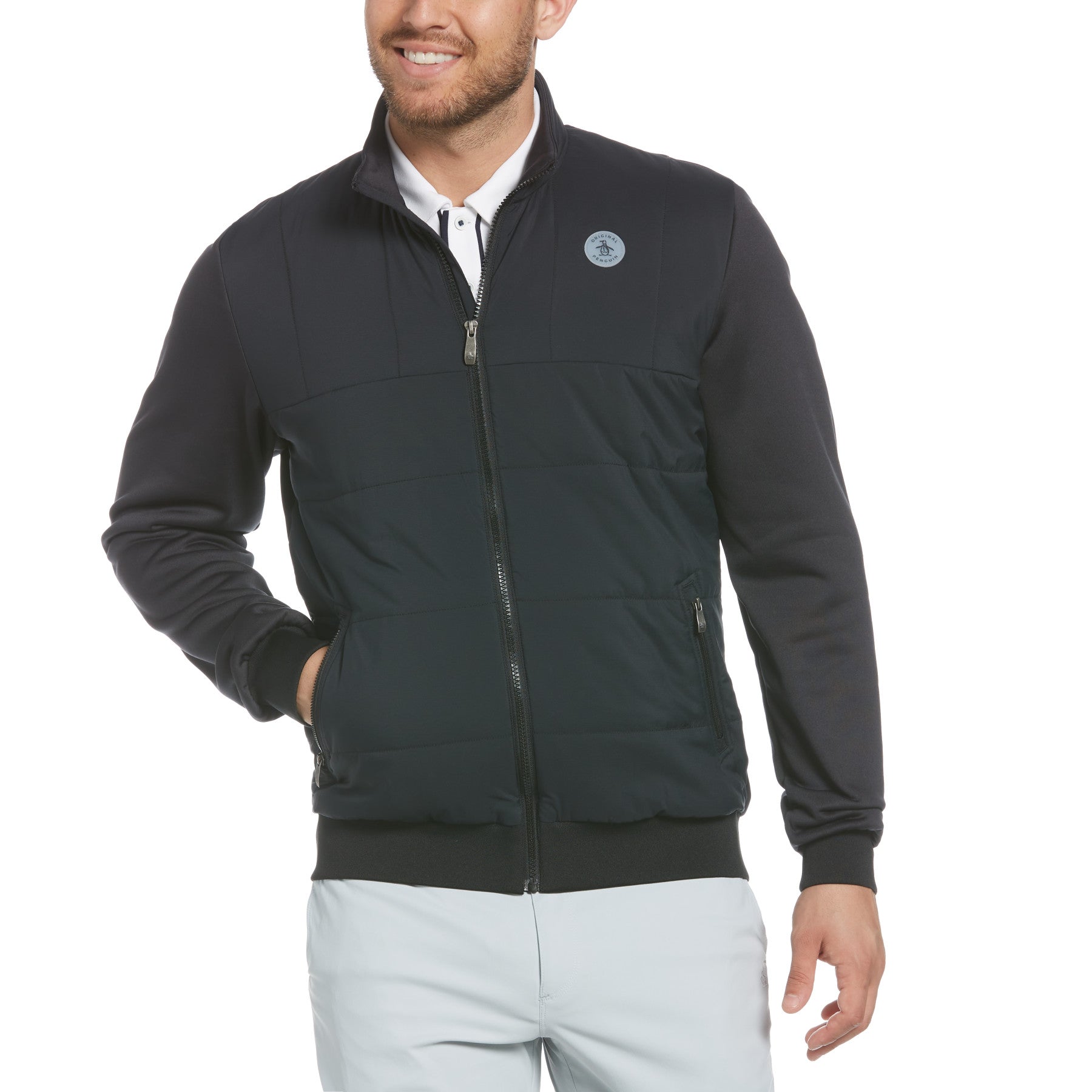 View Insulated Mixed Media Golf Jacket In Caviar information
