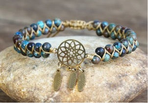 Blue Crazy Lace Agates Dream Catcher Charm Bracelets