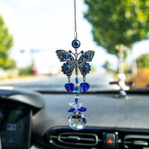 Blue Evil Eye Butterfly Amulet with Rhinestones - Wall & Car Pendant - Crystal Candle Hub