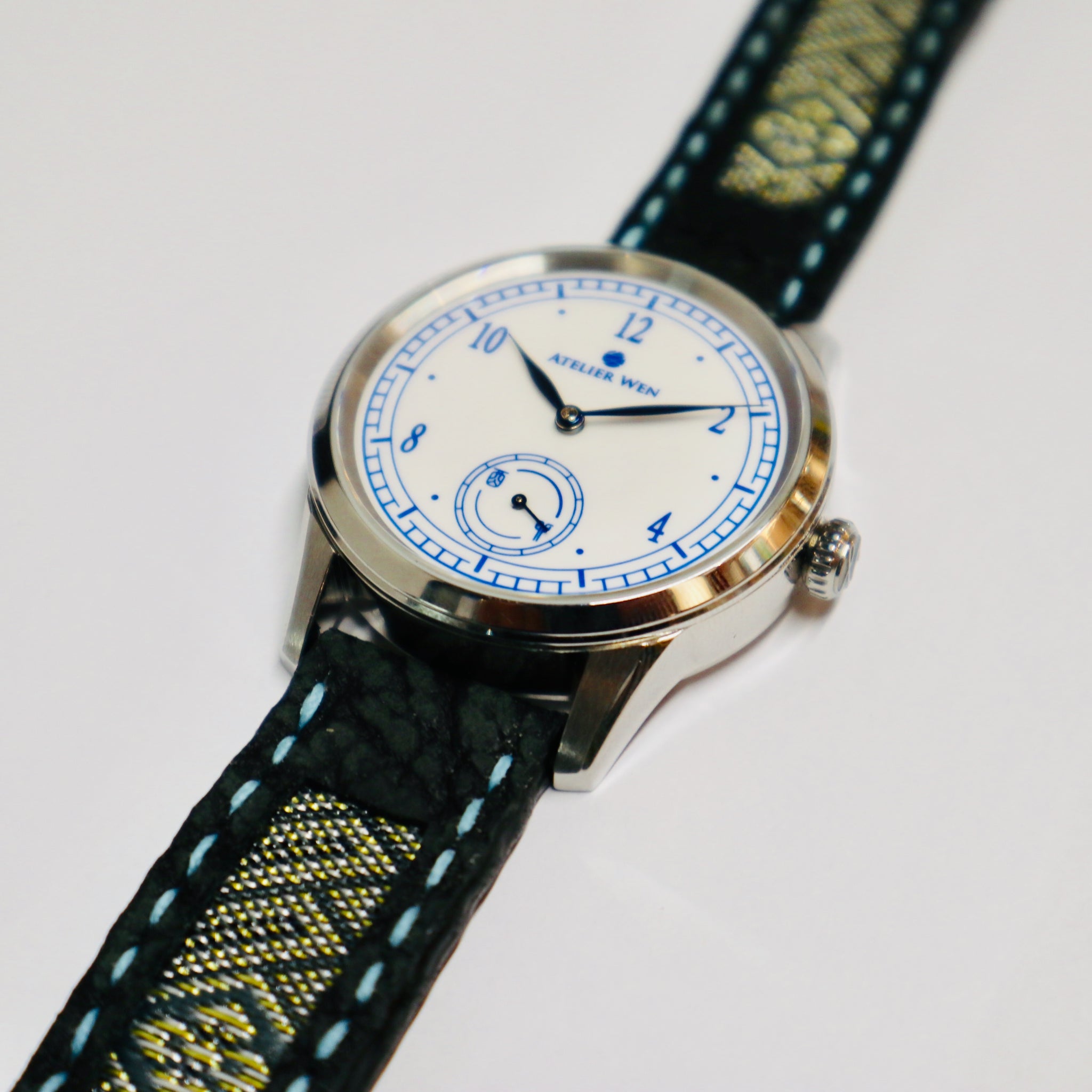 47Ronin#025 Leather watch strap with Tatamiberi fabric (20mm, blue stitches)