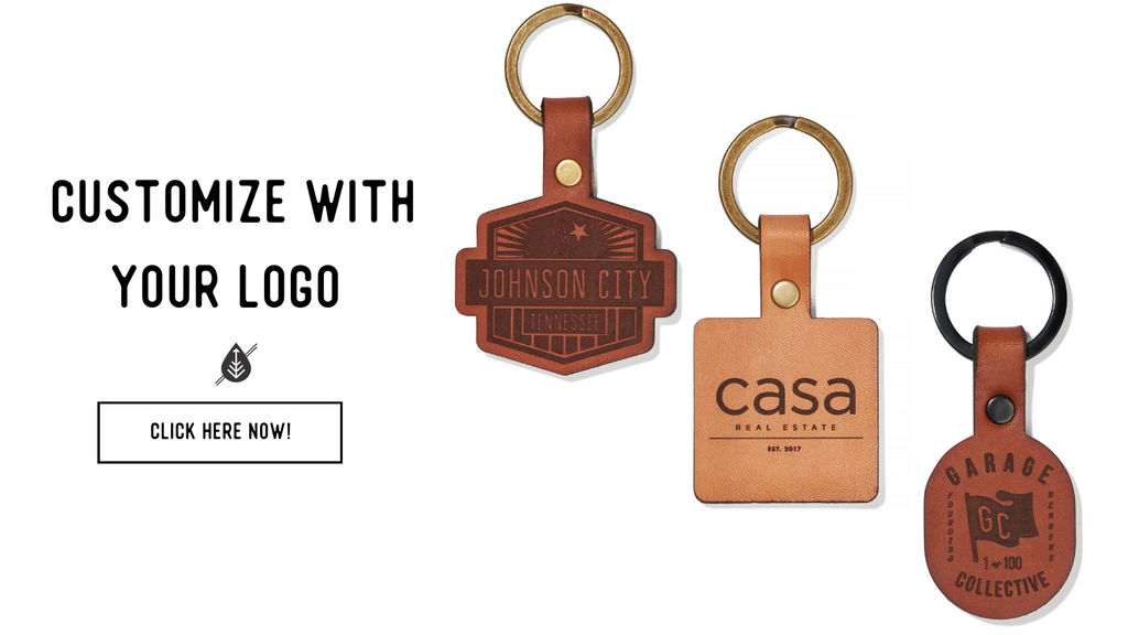 Custom leather keychains with your logo with vegetable tanned leather