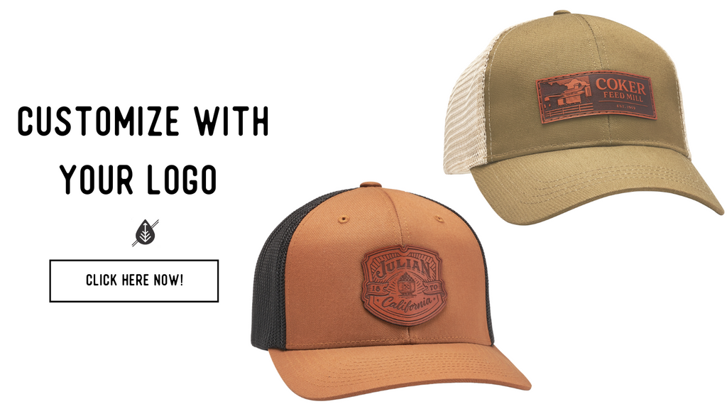 Custom leather patch hats with your logo with vegetable tanned leather