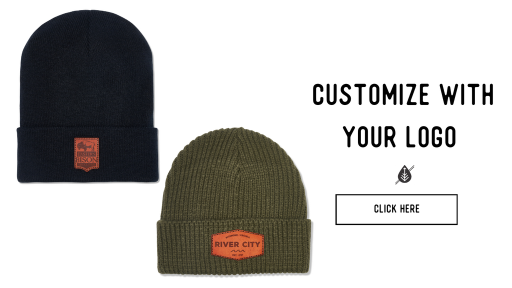 custom leather patch beanies with your logo vegetable tanned metal free leather 