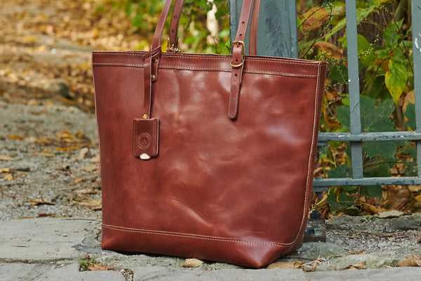 Full Grain Leather Zipper Tote