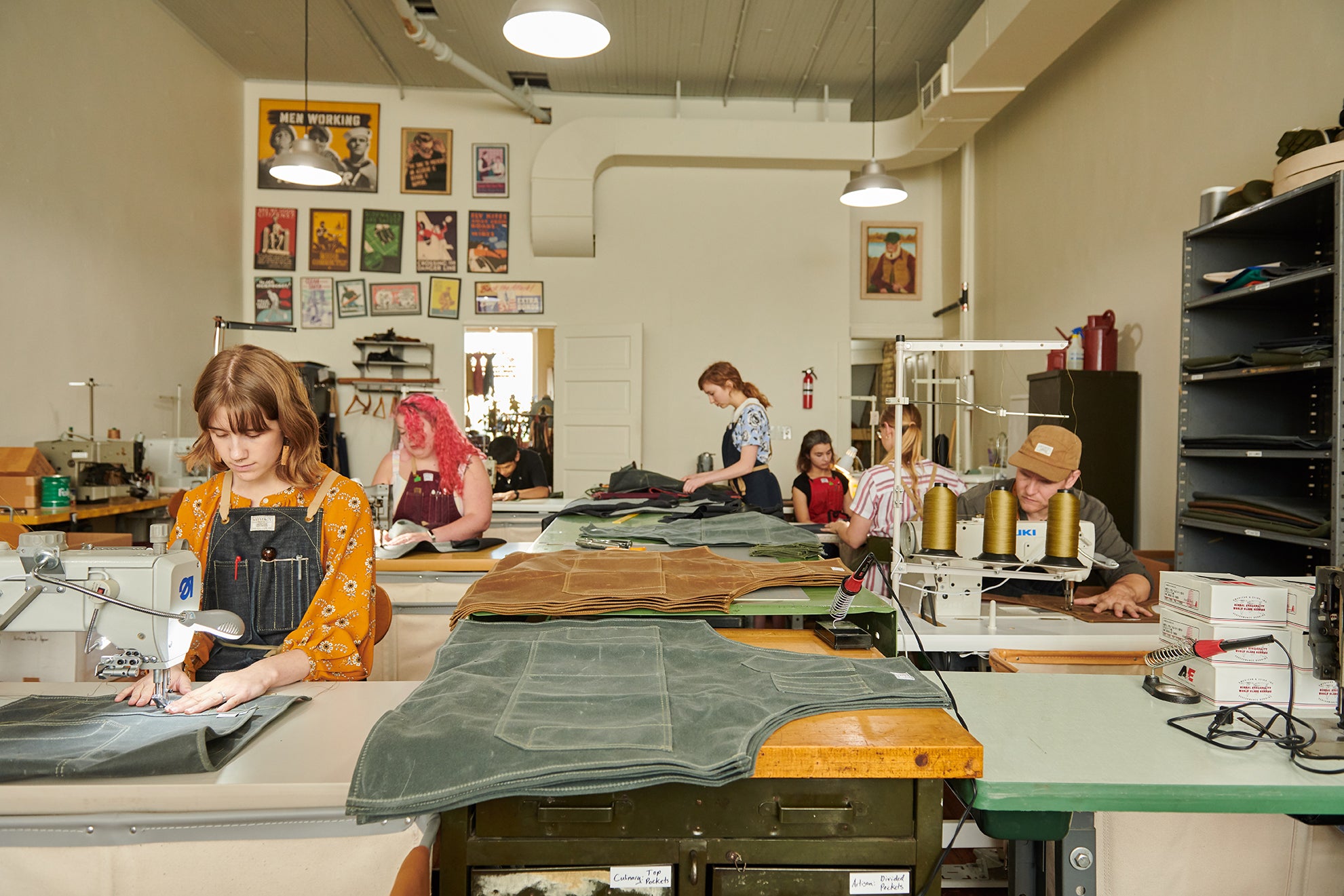 Artifact Omaha Sewing Studio Making Workshop Aprons in Wax Canvas & Leather