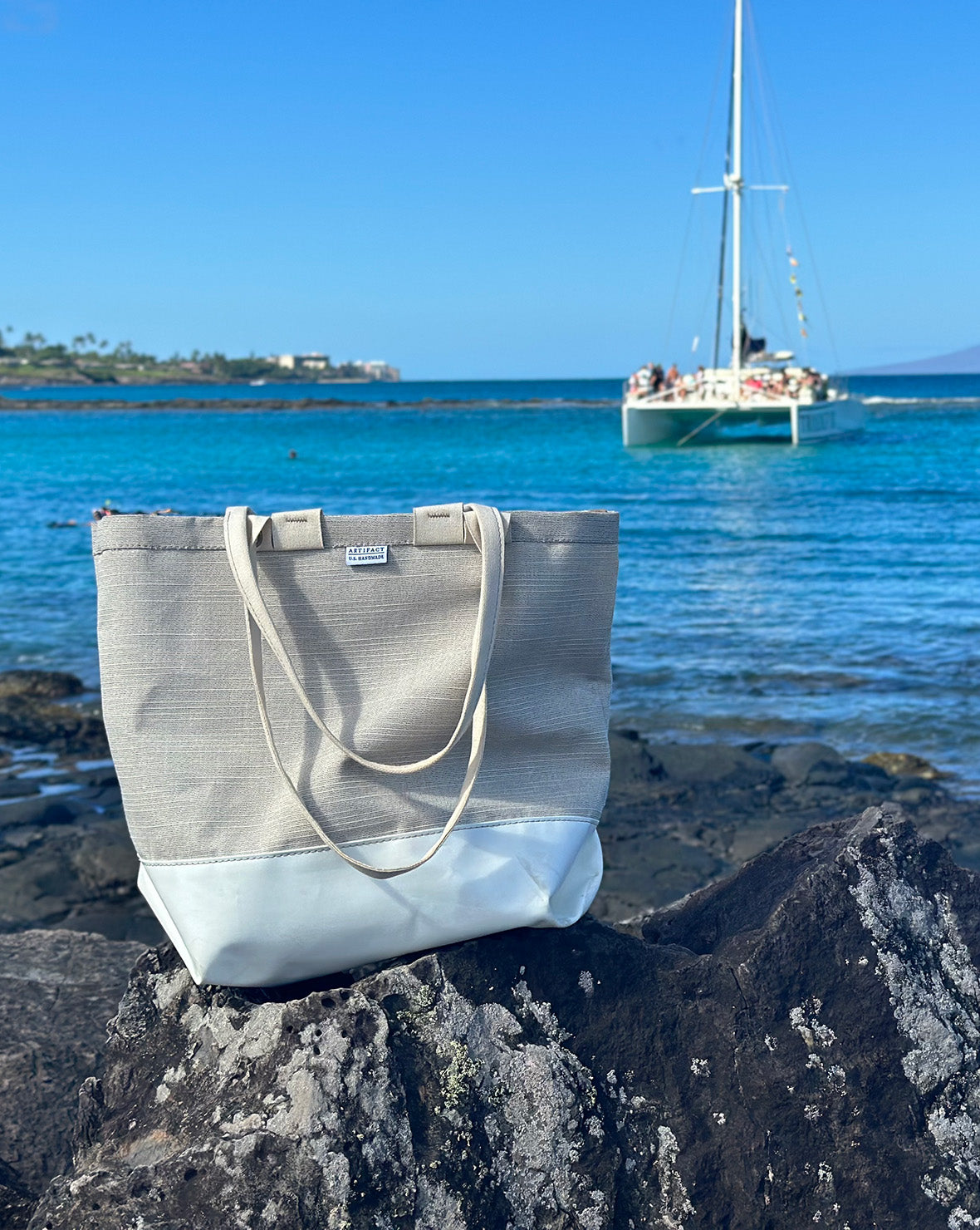ARTIFACT No.112 Tote in Vintage Up-Cycled Awning Material: Maui, Hawaii