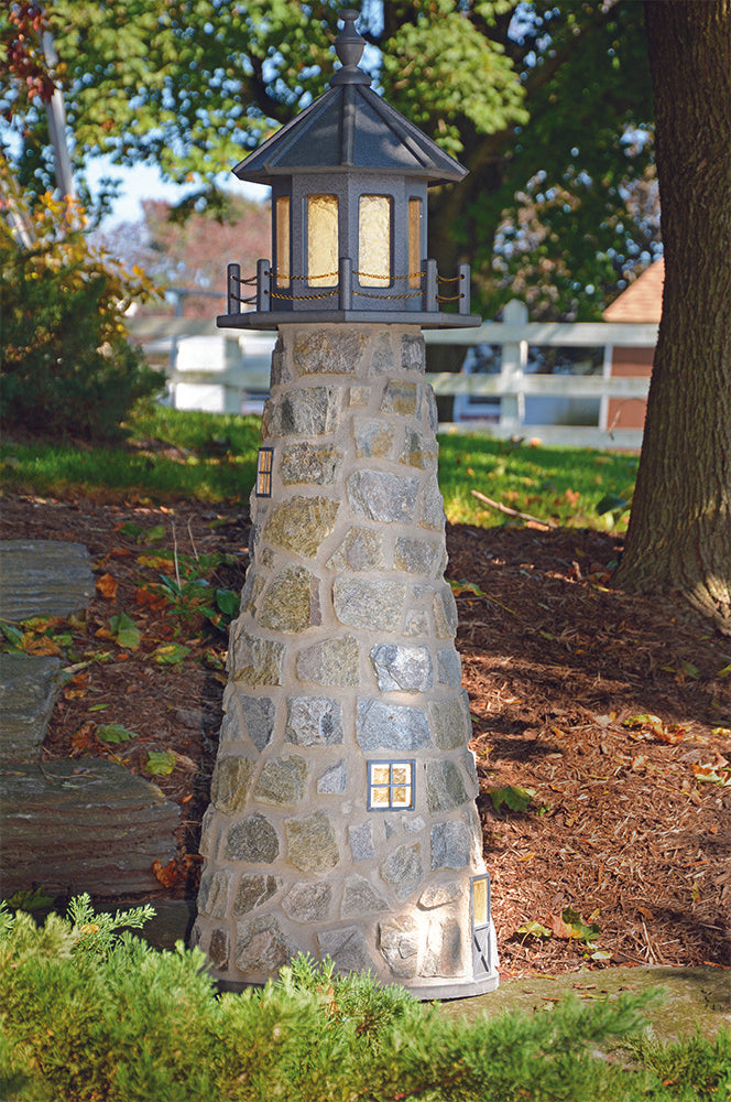 Amish Crafted 5 ft. Stone Lighthouse with Gray Top - Amish Hand Crafted Nautical Decor