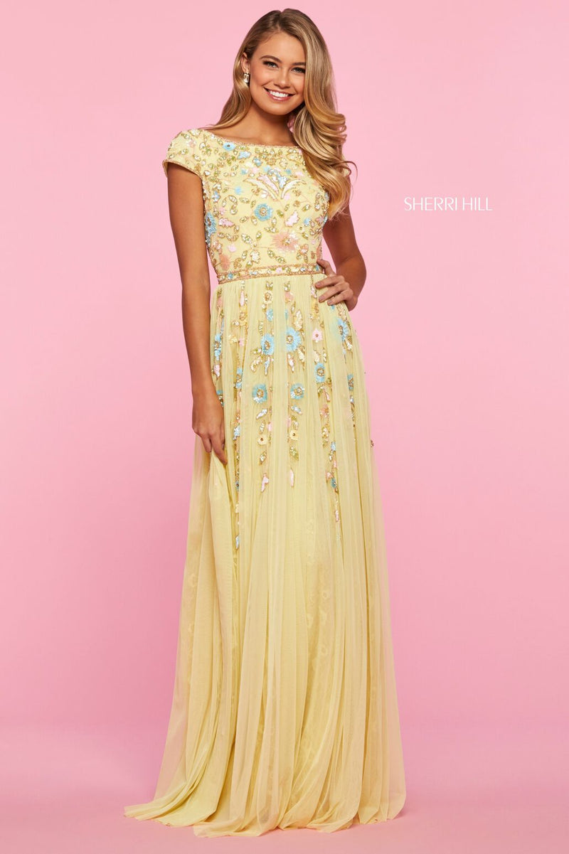 sherri hill yellow floral