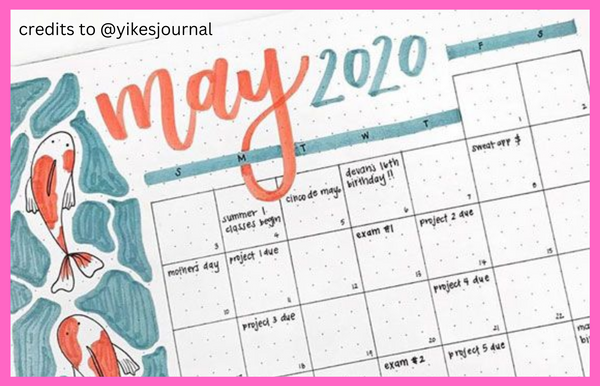 bujo calendar sample made with cute bullet journal stationery