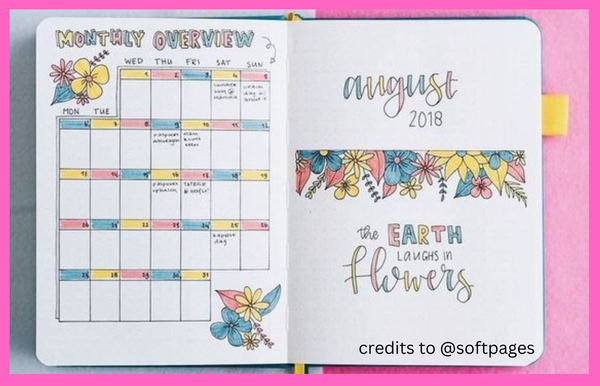 bullet journal calendar sample made with cute bujo stationery