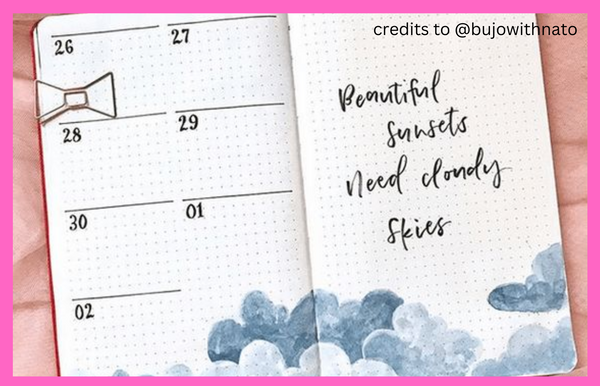 Beautiful sunsets need cloudy skies bullet journal calendar sample made with cute bujo stationery