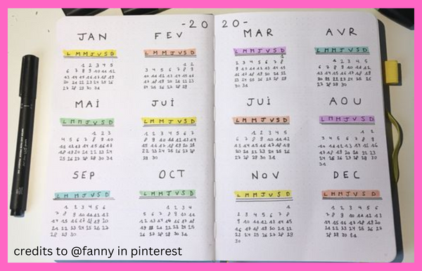 bujo calendar sample made with cute bullet journal stationery