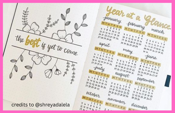 yellow bujo calendar sample made with cute bullet journal stationery