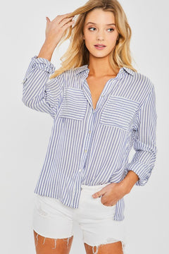 Blue White Stripe Button Down Blouse