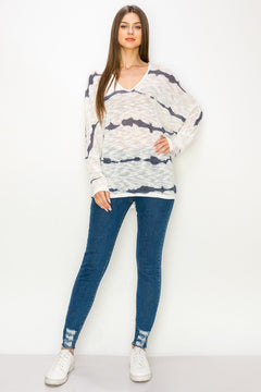 Ivory Blue Gage Stripe Dolman Long Sleeve Top