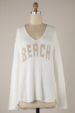 White Taupe Beach Print Sweater