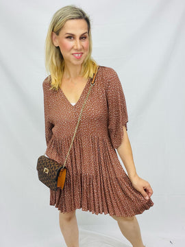 Brown Dotted Tiered Dress