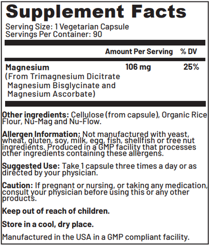 Magnesium3 Supplement Facts & Caution Data Sheet