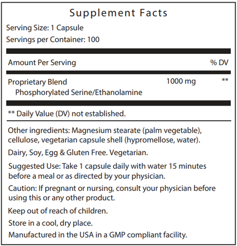 Seriphos Supplement Facts -InterPlexus Data Sheet