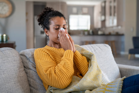 Cold sick woman blowing nose - InterPlexus Immune Support Blog