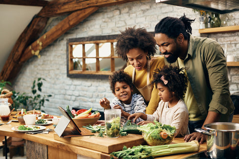 Family Cooking a Healthy Heavy Metal-Free Organic Meal