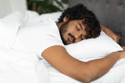 Man in Deep Sleep due to Supplementing with Probiotics, Prebiotics, and Postbiotics to Support a Healthy Gut Microbiome