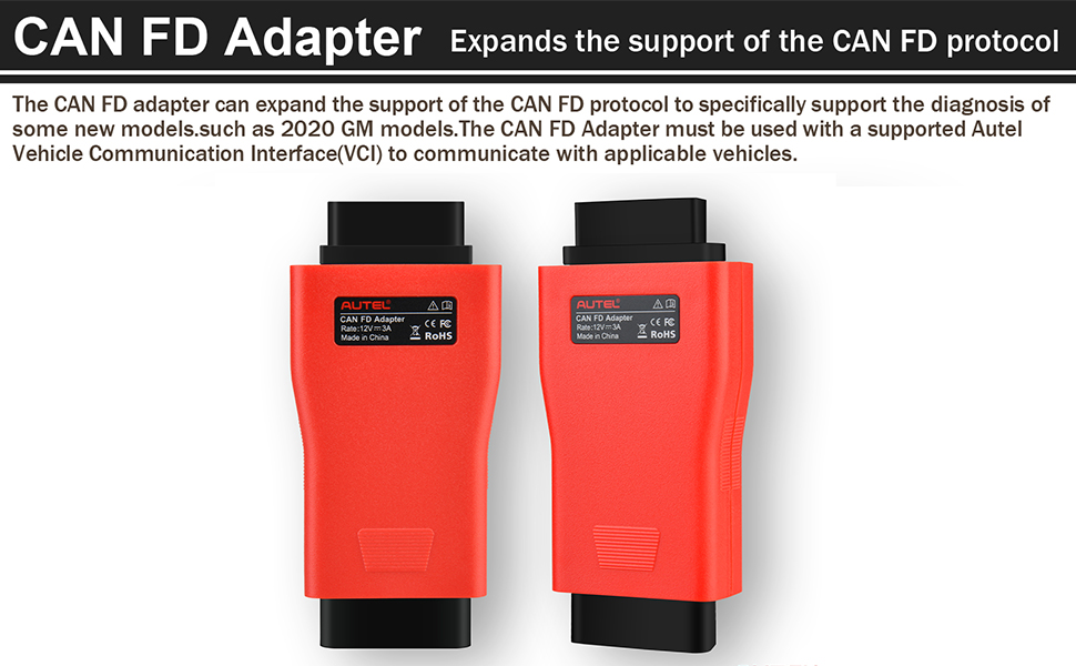 The CAN FD Adapter must be used with a supported Autel Vehicle Communication Interface(VCI) to communicate with applicable vehicles